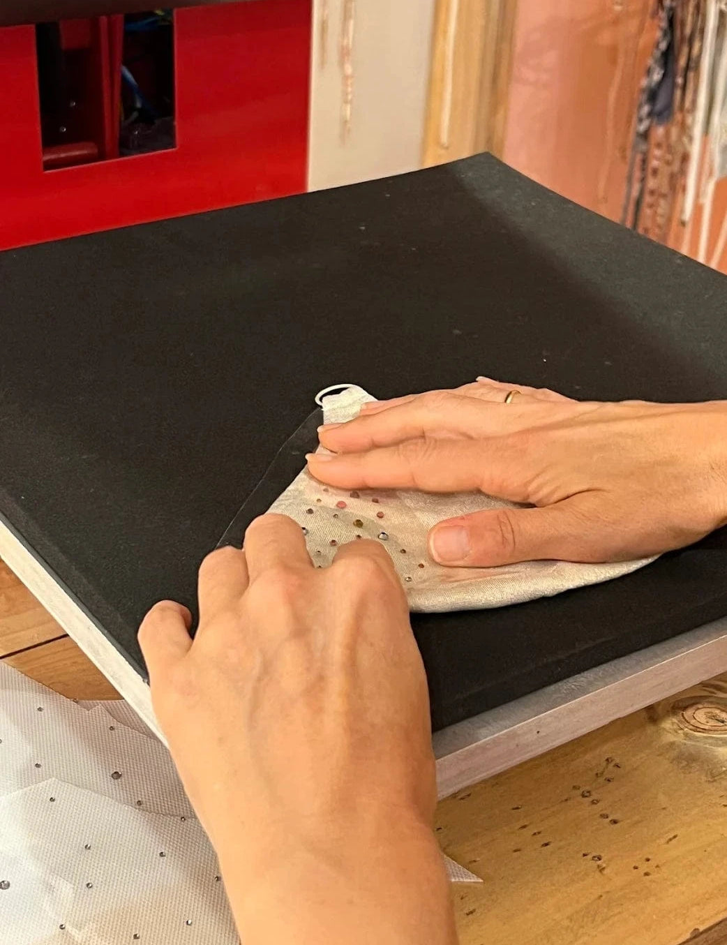 Participants creating their bikini at the Bikini Lab Workshop in Barcelona. At Camila CTG's store in Barcelona.